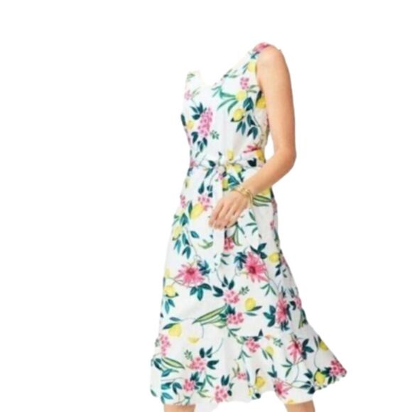 Talbots RSVP lemon floral tank belted dress Size 12P - Picture 1 of 13